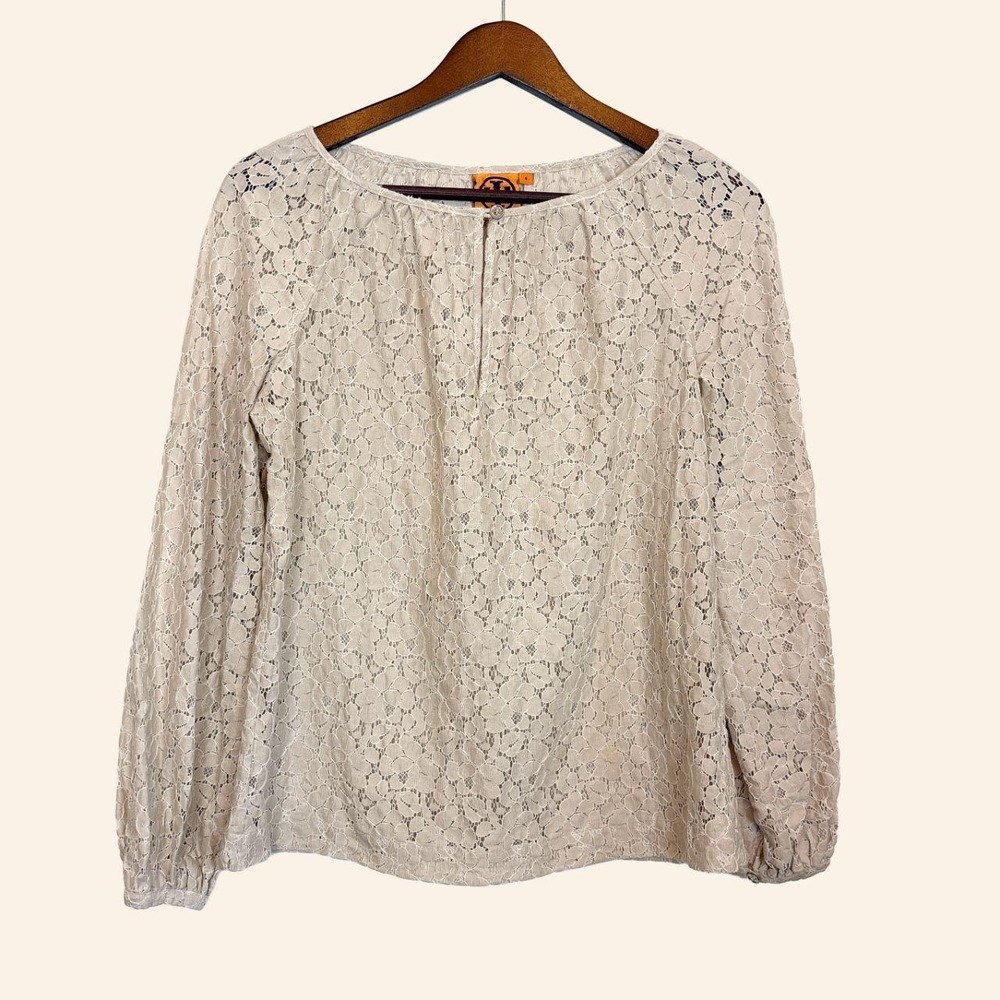 Tory Burch Ivory Lace Long Sleeve Blouse Size 4